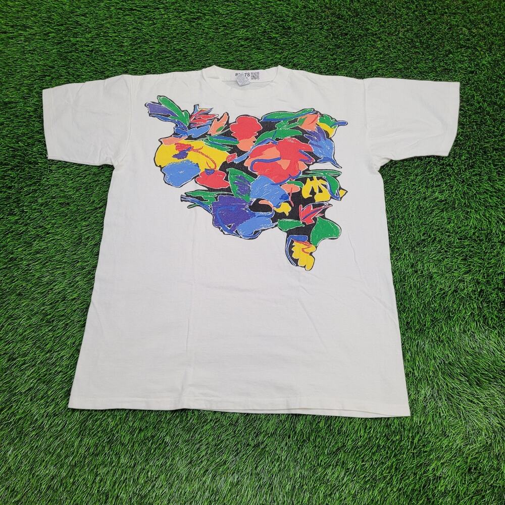 Vintage Land's End Abstract Floral Art Shirt Womens Medium 22x28 Oversized USA